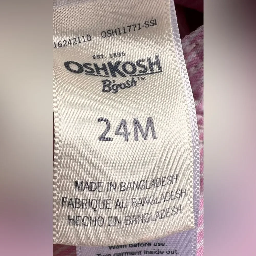 OshKosh B’Gosh Girls Kids Pink Striped Heart Pocket Overalls. 24 Months.